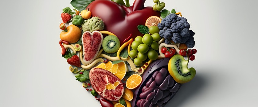 Serce obłożone warzywami, owocami.