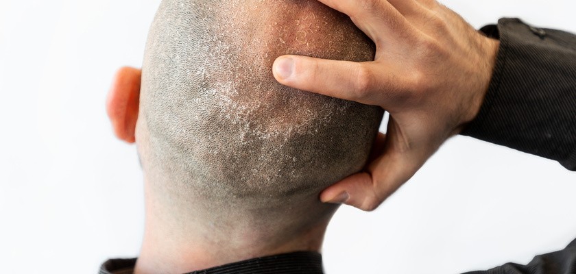 Sucha skóra głowy u mężczyzny krótko obciętego