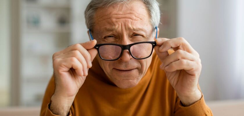 drżąca powieka, jak sobie poradzić z drżącą powieką, co suplementować przy drżącej powiece, mężczyzna w okularach