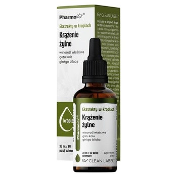 Clean label Pharmovit, Ekstrakty w kroplach, Krążenie żylne, 30 ml