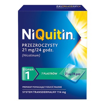 Niquitin przezroczysty, 21 mg/24 h, system transdermalny 114 mg, stopień 1, plastry, 7 szt.