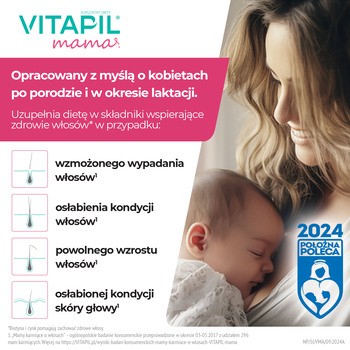 Vitapil Mama, wypadanie włosów po ciąży i podczas karmienia piersią, kapsułki twarde, 60 szt.