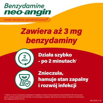 Benzydamine neo-angin smak miodowo-pomarańczowy, 3 mg, pastylki, 20 szt.