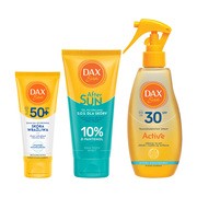 Zestaw DAX Sun, spray transparentny SPF30, 200 ml + emulsja ochronna dla skóry wrażliwej, SPF 50+, 100 ml + żel po opalaniu S.O.S. dla skóry z 10% D-Pantenol, 200 ml