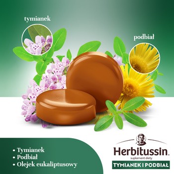 Herbitussin Tymianek i Podbiał, pastylki do ssania, 12 szt.