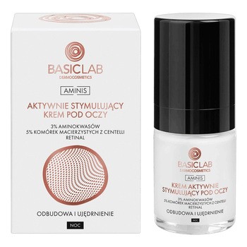 BasicLab Aminis, krem stymulujący pod oczy z 3% aminokwasów i 5% komórek macierzystych, 18 ml
