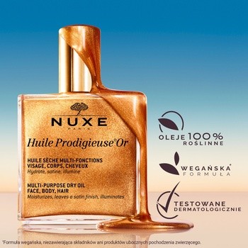 Nuxe Huile Prodigieuse OR, suchy olejek ze złotymi drobinkami do twarzy, ciała i włosów, 100 ml
