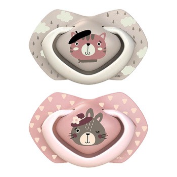 Canpol Babies, smoczek silikonowy, symetryczny, Bonjour Paris, 0-6 m, pink, 2 szt.