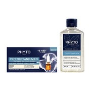 Zestaw Phytocyane, szampon rewitalizujący dla mężczyzn, uzupełnienie kuracji przeciw wypadaniu włosów, 250 ml + kuracja przeciw wypadaniu włosów dla mężczyzn, 12 ampułek