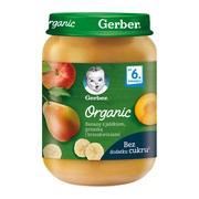 Gerber Organic, banany z jabłkiem, gruszką i brzoskwiniami, 6 m+, 190 g