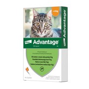 Advantage 40, 100 mg/ml, krople przeciw pchłom dla kotów poniżej 4 kg, 0,4 ml x 4 szt.