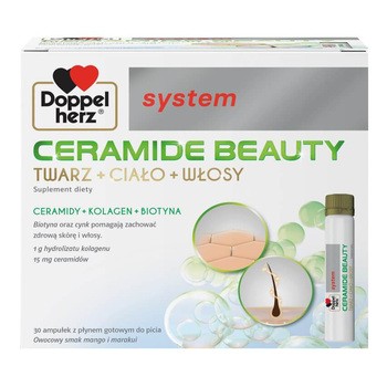 Doppelherz System Ceramide Beauty, ampułki z płynem, smak mango-marakuja, 30 szt.