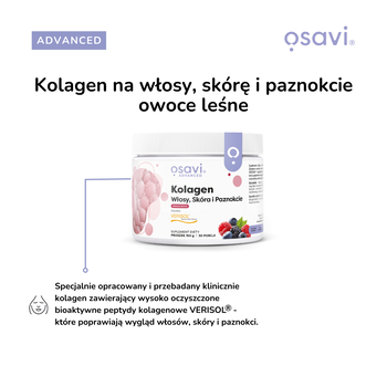 Osavi Kolagen Włosy, Skóra i Paznokcie, proszek, smak owoce leśne,150 g