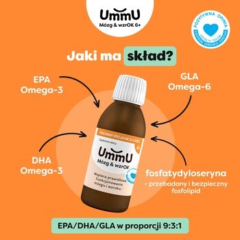UmmU Mózg & wzrOK 6+, płyn, smak owoce leśne, 150 ml
