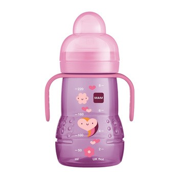 MAM Trainer, butelka treningowa z ustnikiem, fioletowa, 4 m+, 220 ml