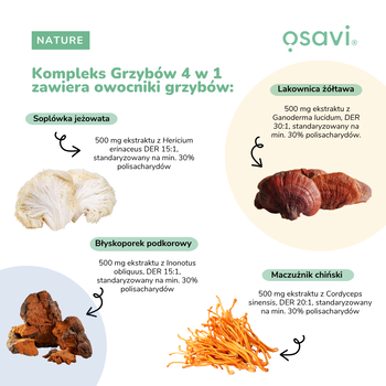 Osavi Kompleks Grzybów 4 w 1, proszek, 180 g