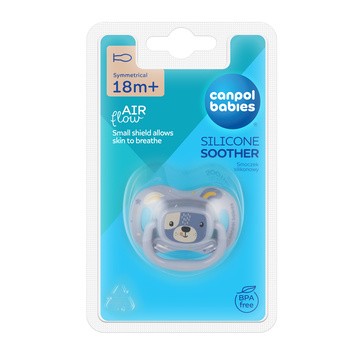 Canpol Babies Cute Animals, smoczek uspokajający, silikonowy symetryczny, 18 m+, niebieski, 1 szt.