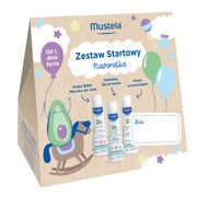 Mustela Zestaw Startowy noworodka, woda oczyszczająca, 100 ml + delikatny żel do mycia, 100 ml + mleczko do ciała, 100 ml