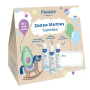 Mustela Zestaw Startowy noworodka, woda oczyszczająca, 100 ml + delikatny żel do mycia, 100 ml + mleczko do ciała, 100 ml