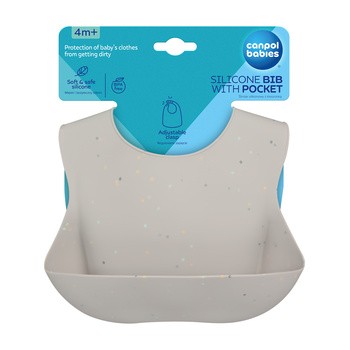 Canpol babies, śliniak silikonowy z kieszonką Dots, szary, 1 szt.