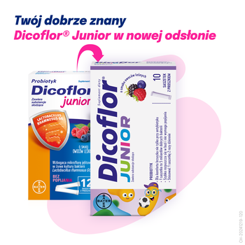 Dicoflor Junior, proszek w saszetkach, smak owoce leśne, 10 szt.