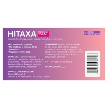 Hitaxa Fast, 5 mg, tabletki ulegające rozpadowi w jamie ustnej, 10 szt.