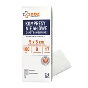 DOZ PRODUCT, kompresy niejałowe z gazy bawełnianej, 17-nitkowe, 8-warstwowe, 5 cm x 5 cm, 100 szt.