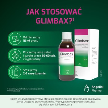 Glimbax, 0,74 mg / ml (0,074%), roztwór do płukania jamy ustnej i gardła, 200 ml