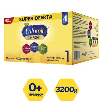 Enfamil Premium MFGM 1, mleko początkowe, modyfikowane w proszku, 3200 g (4 x 800 g)