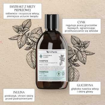 Vis Plantis Pharma Care, szampon do włosów przetłuszczających się, mięta + cynk, 500 ml