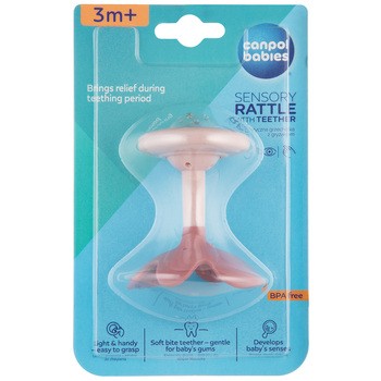 Canpol Babies, sensoryczna grzechotka z gryzakiem, różowa, 1 szt.