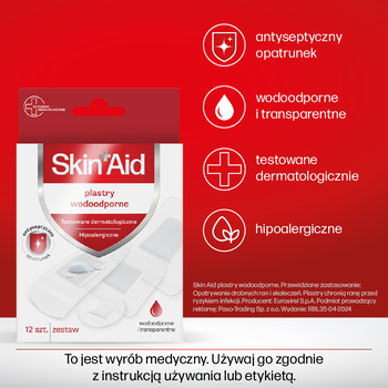 Skin Aid, zestaw plastów wodoodpornych, 12 szt.