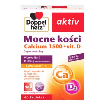 Doppelherz aktiv Mocne kości, Calcium 1500 + witamina D, tabletki, 60 szt.