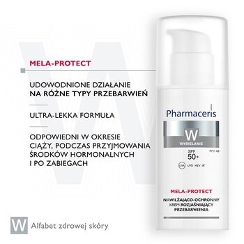 Pharmaceris W Mela-Protect, nawilżająco-ochronny krem rozjaśniający przebarwienia SPF50+, 50 ml