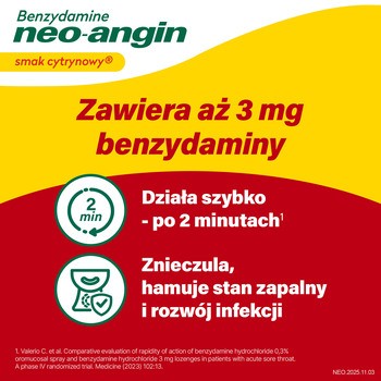 Benzydamine neo-angin smak cytrynowy, 3mg, pastylki twarde, 20 szt.
