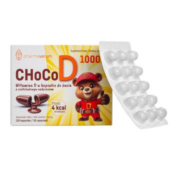 CHoCoD 1000 IU, kapsułki miękkie do żucia, smak czekoladowy, 30 szt.