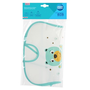 Canpol Babies, śliniak zmywalny miękki CUTE ANIMALS miś, zielony, 1 szt.