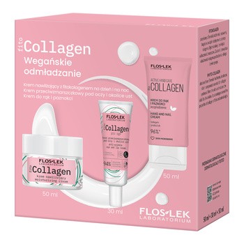 Flos-lek fitoCollagen Pro Age, zestaw roślinne odmładzanie, krem nawilżający z fitokolagenem na dzień i na noc, 50 ml + krem przeciwzmarszczkowy pod oczy i okolice ust, 30 ml + Active hand care krem do rąk i paznokci, 50 ml
