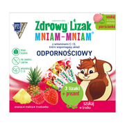 Zdrowy Lizak MniamMniam, smak anansowy, 1 szt. + smak malinowy, 1 szt. + smak truskawkowy, 1 szt. + niespodzianka w postaci słodkiego pierścionka