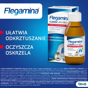 Flegamina Junior o smaku truskawkowym, (2 mg / 5 ml), syrop, 120 ml