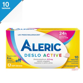 Aleric Deslo Active 2,5mg, 10 tabletek, na alergię i katar sienny dla dzieci
