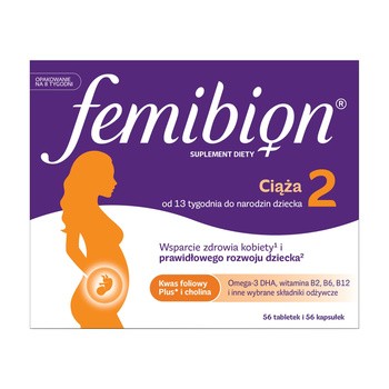 Femibion 2 Ciąża 13. - 40. tydzień Kwas Foliowy Plus, tabletki powlekane + kapsułki miękkie, 56 szt. + 56 szt.