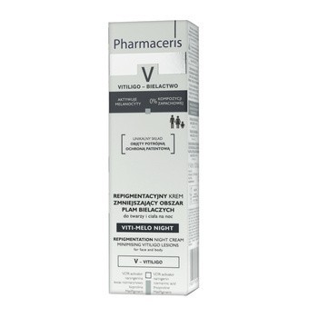 Pharmaceris V Viti-Melo Night, repigmentujący krem zmniejszający obszar plam bielaczych, do twarzy i ciała, 40 ml
