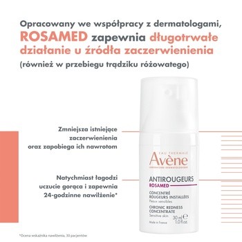Avene Eau Thermale Antirougeurs Rosamed, koncentrat na utrwalone zaczerwienienia, 30ml