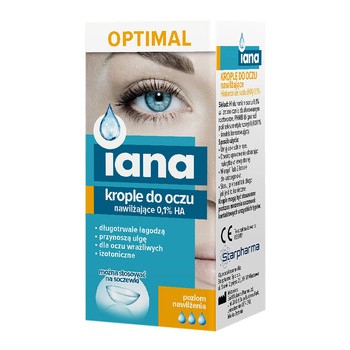 Iana, nawilżające krople do oczu, 0,1% HA, 10 ml