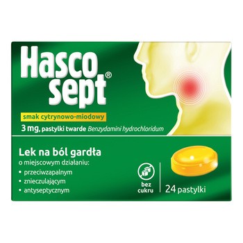 Hascosept smak cytrynowo-miodowy, 3 mg, pastylki twarde, 24 szt.