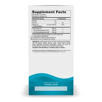 Nordic Naturals, Omega-3D 690 mg, kapsułki, smak cytrynowy, 120 szt.