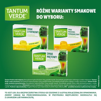 Tantum Verde smak miętowy, 3 mg, pastylki twarde, 20 szt.
