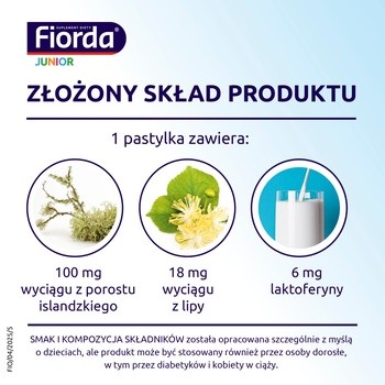 Fiorda Junior, pastylki do ssania, smak malinowy, 15 szt.