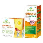 Zestaw Naturell Omega-3 Uczeń, płyn, 150 ml + Naturell Witamina D dla dzieci, tabletki do rozgryzania i żucia, 60 szt.